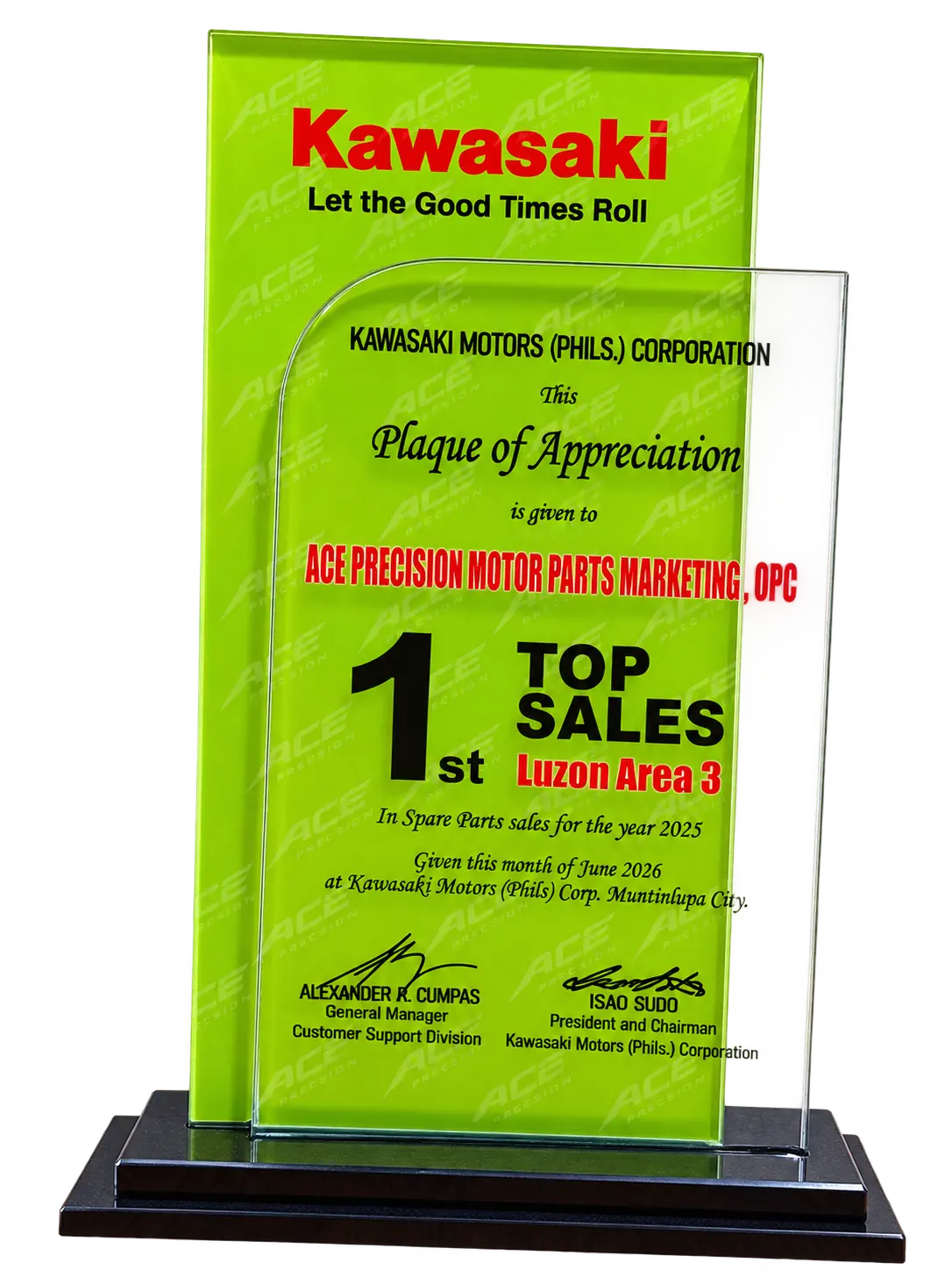 Kawasaki 1st Top Sales, Luzon Area 3. Kawasaki Motors (Phils.), 2025 spare parts sales.