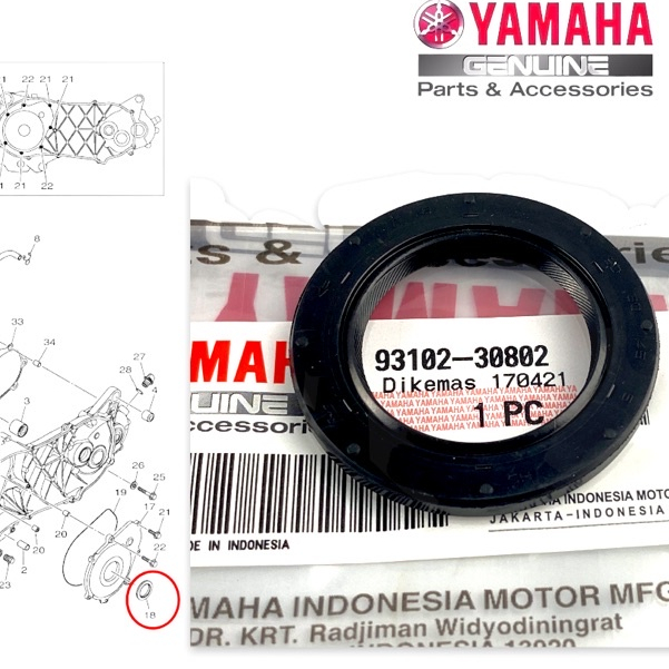 Yamaha Oil Seal, Pulley Side 93102-24802