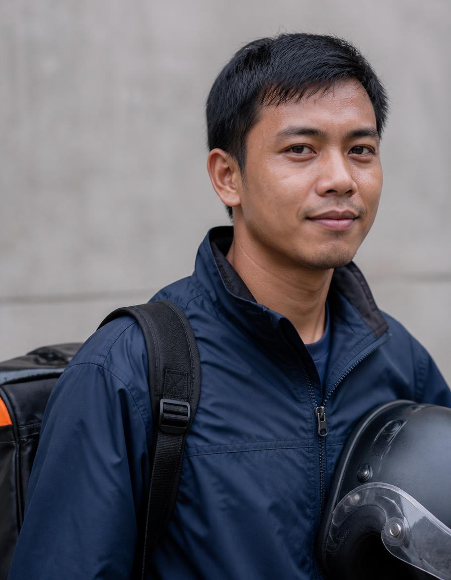 Delivery rider with his bike